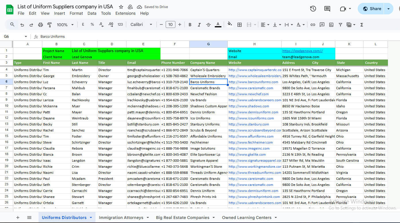 Uniform Suppliers Contact List – United States