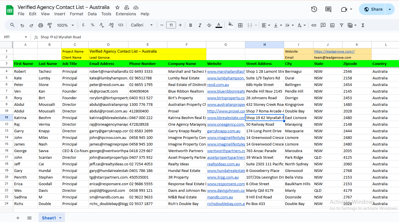 Verified Agency Contact List – Australia